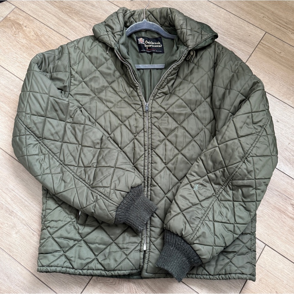 Vintage 60s Sears Oakbrook Quilted Nylon Hooded Liner Jacket Talon Zip